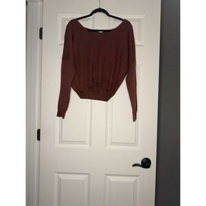 Dreamers V Neck Crop Sweater With Criss Cross Cut Out Back Medium Rust Red